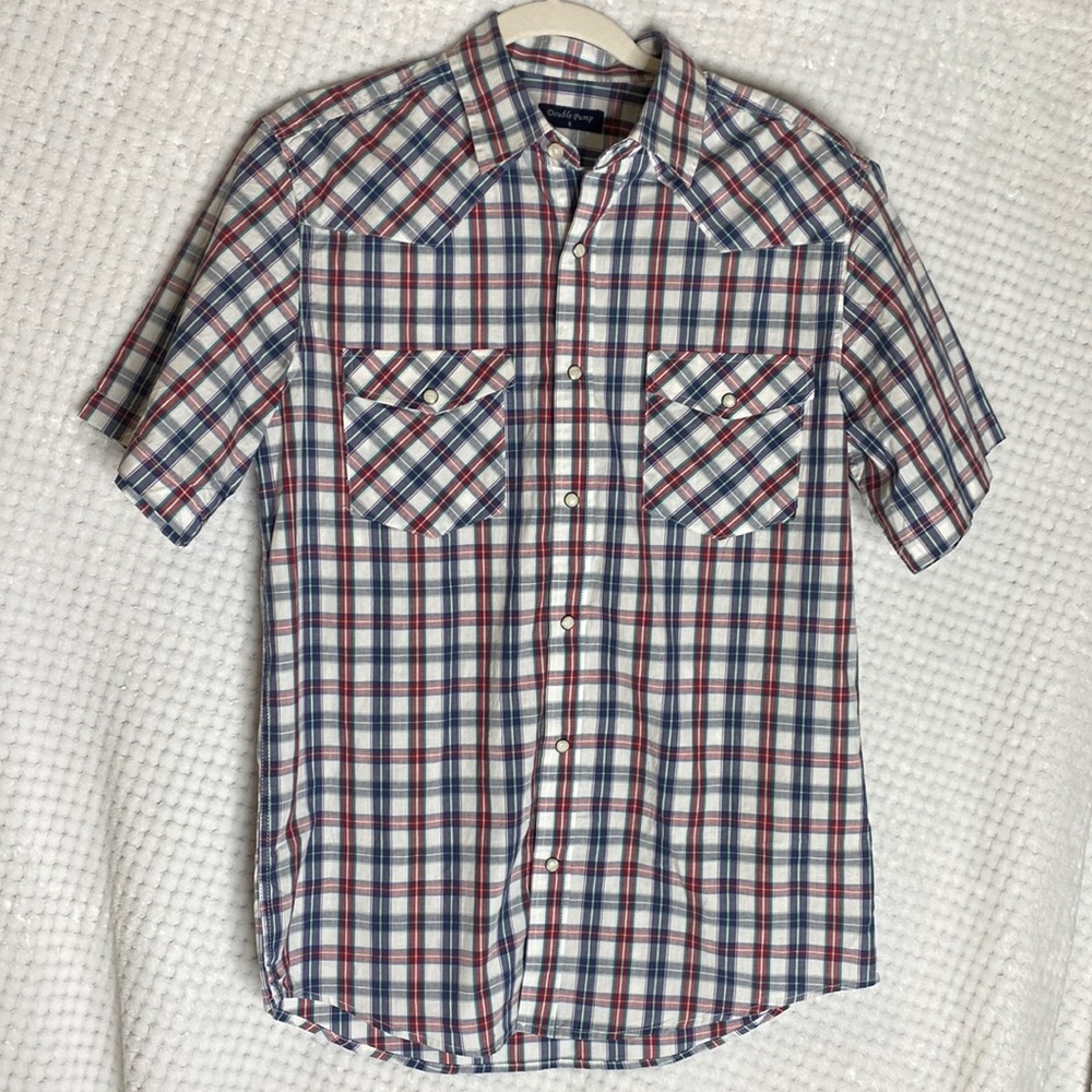 Double pump plaid western style shirt